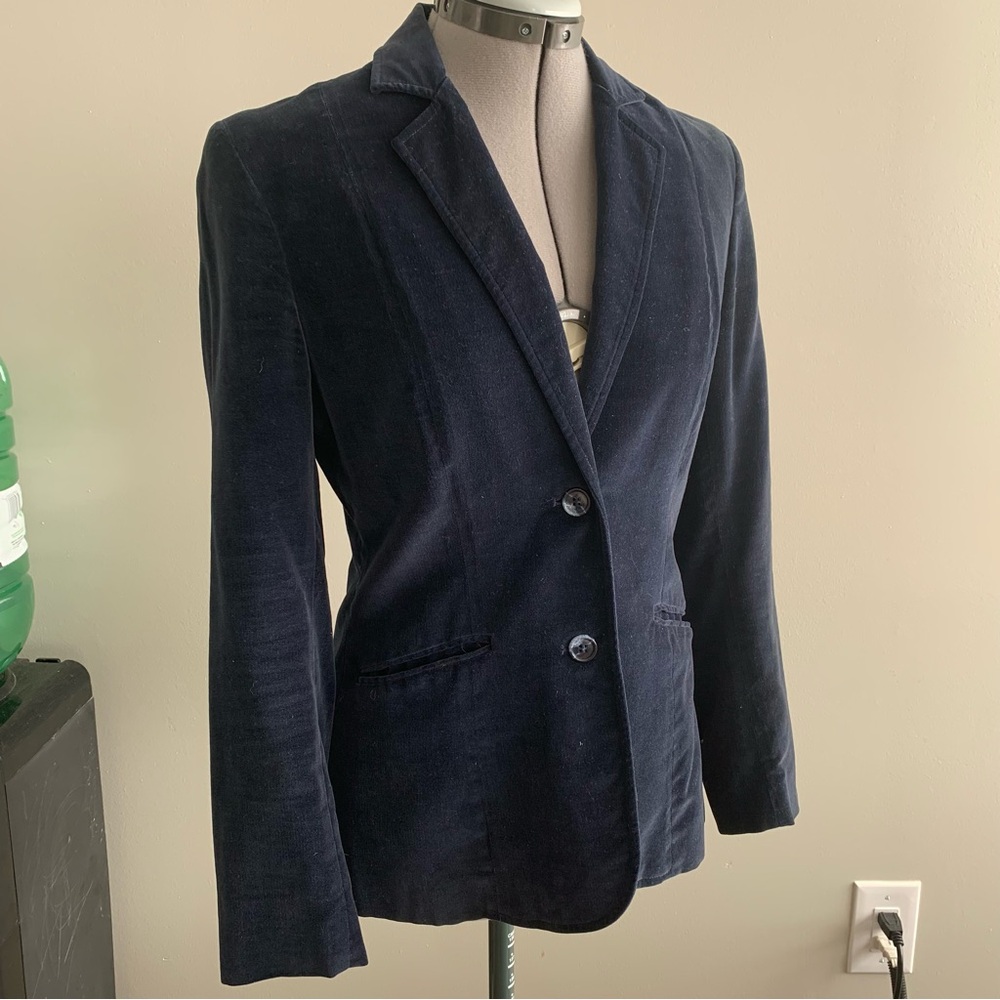 Winter | 🇯🇵 Vintage Blue Velvet Blazer, Cotton Shell, Women's 7/8